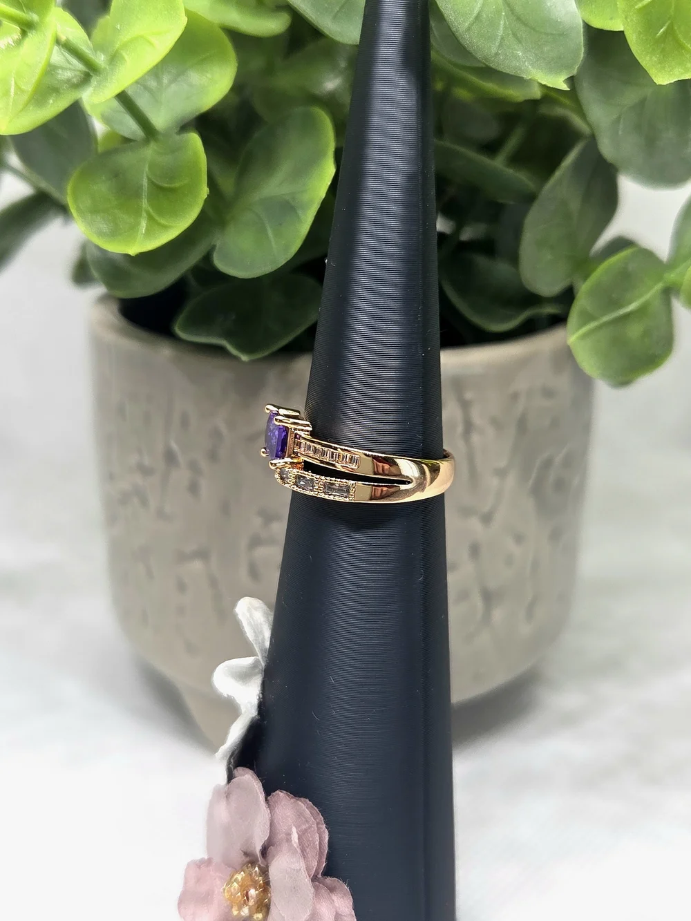 BP Gold-Tone Ring with Purple Center Stone and Accent Band